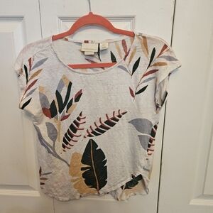 Cynthia Rowley Multicolor Leaf Print Short Sleeve Top